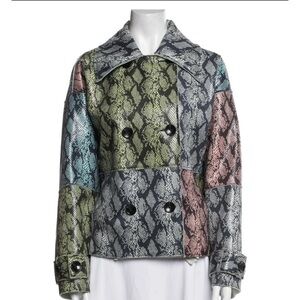 Stand Studio Angela Patchwork Snakeskin Faux Leather Trench Jacket Size 36 NWT